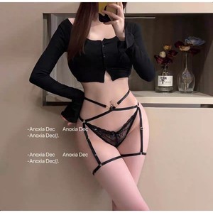 Cadeau irrésistible : Camisole sexy en dentelle de style européen et américain à taille mi-haute avec string et anneaux de jambe - Culotte séduisante pour femme - Product Image 1