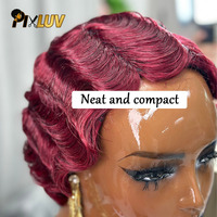 Wig rambut manusia pendek grosir untuk wanita, model Ocean Finger Wave Pixie Cut, tanpa renda, tanpa lem, dari vendor rambut manusia.