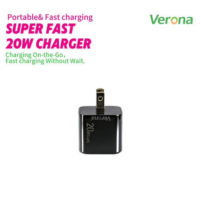 Verona 20W GaN PD 2.0 Fast Wall Charger with USB and Type-C Ports Over-Charging Protection Eco-Friendly Design for Earphone