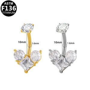 Anneau de nombril en titane, forme de fleur et de cœur, serti de cristaux, bijoux de piercing, bijoux de corps tendance pour les fêtes - Product Image 3
