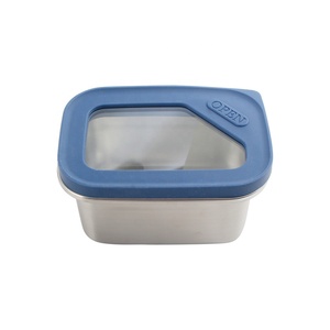 Stainless Steel Rectangle Food Container with Blue Plastic Lid Airtight Leak Proof Single Compartment <b>Lunch</b> <b>Box</b> - Product Image 2