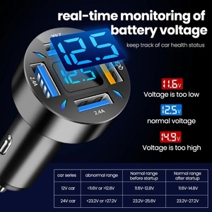 Adaptador de cargador de coche USB 4 en 1 de 66W 4A salida rápida Compatible con <span class=keywords><strong>iPhone</strong></span> 14 Pro Max Xiaomi Huawei Samsung Enchufe europeo/estadounidense - Product Image 4