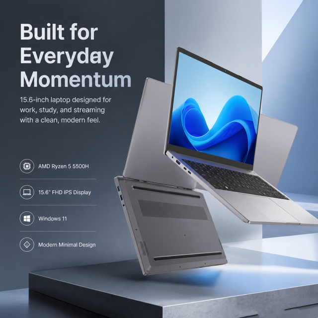 15.6 Inch AMD Ryzen 5 5500H Laptop, 90Hz FHD Narrow Bezel, Metal Body DDR4 Win11 Thin Light  Business Office Student Notebook