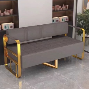Fauteuil d'attente pour salon de coiffure, salon de beauté, magasin de vêtements, zone de repos, canapé d'attente en acier inoxydable plaqué or - Product Image 2