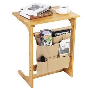 세련되고 간단한 커피 테이블 홈 발코니 이동식 측면 고품질 대나무 커피 스낵 테이블 대나무 침대 옆 테이블