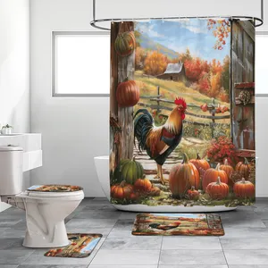 Tirai mandi Digital cetak 3D, Tirai mandi tebal tahan air gaya sederhana grosir ayam jantan, Set tirai mandi mewah untuk kamar mandi
