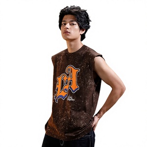Camiseta sin Mangas para Hombre, Color Marrón, con Logotipo Estampado, Cuello Redondo, Estilo Casual, 100% Algodón, Diseño Tejido en la Parte Delantera - Product Image 3
