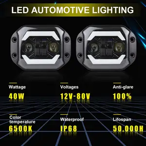 Luz de trabalho quadrada para motocicletas, preço direto da fábrica, à prova d'água, Off Road, Angel Eye, luz de trabalho DRL de 4 polegadas e 40w para todos os carros