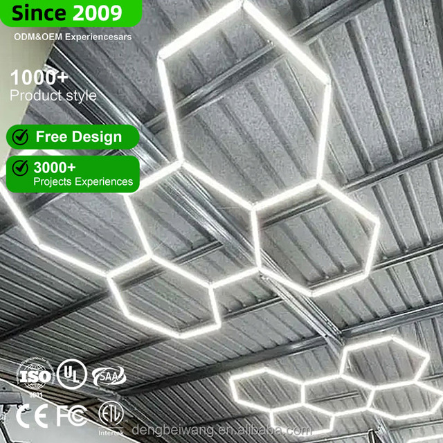Factory Direct Sales Hexagonal LED Lights for Garage Workshop Car Wash-Dimmable Portable AC Powered IP54 Waterproof