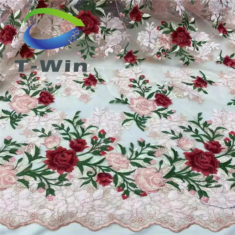 Fabrika toptan fiyat 3d çiçek dantel işlemeli kumaş bolivya fransız güzel dantel kumaş çiçek Net dantel için düğün elbisesi