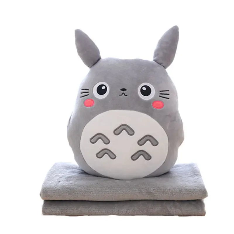 מיזוג אוויר Oem ממולא לזרוק כרית כיסוי 2 ב 1 בעלי החיים כרית שמיכת קטיפה קריקטורה שמיכת עם Totoro כרית