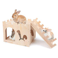 Nichoir classique en bois sculpté pour lapins, hamsters et petits animaux – Maisonnette cachette pour lapins, cochons d'Inde et hamsters dorés