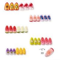 30-delige zomerse frisse 3D kersen-aardbei-amandel korte plastic opzetnagels zoete Instagram-stijl fruit manicure nagels