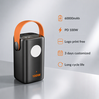 Batterie externe pour ordinateur portable 60000mah à charge rapide PD100W pour utilisation sur mobile et ordinateur portable prête à expédier avec lampe