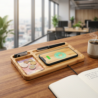 Plateau de rangement de bureau en bois laqué avec chargeur sans fil