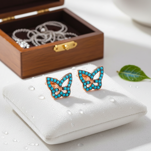 <b>Silver</b> Blue Butterfly <b>Stud</b> Earring Minimal Sterling <b>Silver</b> <b>Stud</b> Earring Wholesale Handcrafted 925 <b>Silver</b> Earring - Product Image 3