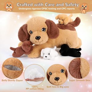 Set <span class=keywords><strong>di</strong></span> 5 Peluche Personalizzati per Cani: 1 Cagnella Madre + 4 <span class=keywords><strong>Cuccioli</strong></span>, Giocattoli Morbidi Imbottiti, Regali per Bambini - Product Image 4