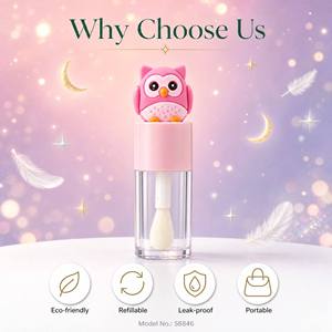 ISMAN 4ML Tube de brillant à lèvres vide en forme de hibou mignon, avec embout en silicone plume, récipient transparent, grand applicateur brosse, emballage cosmétique pour enfants - Product Image 3