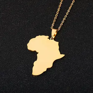 Vintage Glossy Hiphop Afrikaanse Continent Map Hanger Mode Sieraden Kettingen Mannen Vrouwen Rvs Gold Color Afrika Map