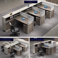Bureau de travail commercial moderne et minimaliste en PVC avec porte-cartes pour 2/4/6 personnes, écran de protection, chaise de bureau et combinaison bureau-ordinateur