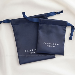 PandaSew Custom Logo Luxury Navy Blue Dense Silk Satin <b>Drawstring</b> <b>Bag</b> <b>Makeup</b> Jewelry Pouch - Product Image 5