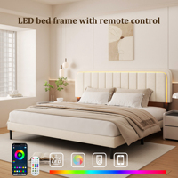 Cadre de lit intelligent en bois de chêne massif Daiilio, hauteur réglable, mobilier de chambre moderne avec éclairage LED RGB et contrôle par application