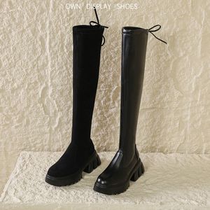Bottes tendance pour femme à talon haut de 8 cm, plateforme épaisse, bottes cuissardes au-dessus du genou - Product Image 6