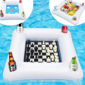 Inflatable Game <b>Table</b> With Cup Holders For Pool <b>Parties</b> Vinyl Floating Chess Board And Drink Cooler Float - Product Image 1