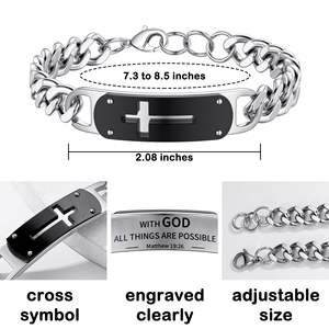 Pulsera de Acero Inoxidable para Hombre 2026, Diseño de Cruz Calada, Cadena Ajustable, Estilo Punk, Baño de Plata Negra, Curvada, para Aniversario - Product Image 4