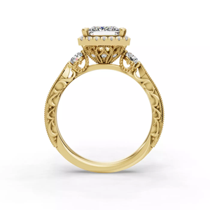 Bague de fiançailles en or rose 14 carats avec diamant de laboratoire taille princesse, détails en filigrane complexe, pierres latérales, halo élégant, bijoux IGI - Product Image 4