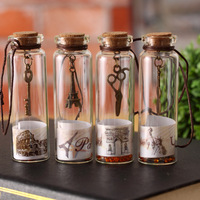 Botol Harapan Vintage Pemandangan Dunia Cetak Sablon Kaca Kecil Penutup Karet Berlapis UV Botol Hanyut Dekorasi Rumah Kreatif