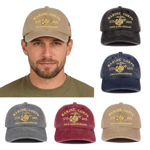 Marine Corps 250th Anniversary Hat Custom Print 6-Panel Vintage 100% Cotton Baseball <strong>Cap</strong> Adjustable Retro Marine Summer <strong>Cap</strong> - Product Image 6