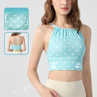 Soutien-gorge de sport pour femme à col à volants et dos croisé avec coussinets doux, débardeur de yoga, haut d'entraînement pour la salle de sport