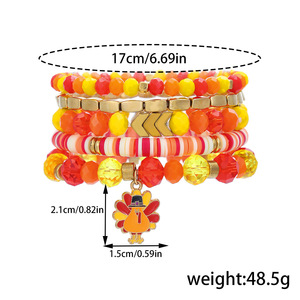 Orange Harvest Charm Bracelet <b>Set</b> 5-Strap Polymer <b>Clay</b> Turkey Jewelry Unisex Fall 2024 Fashion Bracelets - Product Image 5