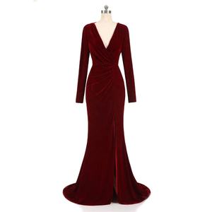 Vendita calda EVTE-1012 Ruolai Sexy maniche lunghe abito da ballo <span class=keywords><strong>in</strong></span> <span class=keywords><strong>velluto</strong></span> sirena abiti da sera <span class=keywords><strong>con</strong></span> <span class=keywords><strong>spacco</strong></span> - Product Image 1