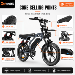 Bicicleta eléctrica QMWHEEL V20 Limited de 48V, estilo fat bike, para pedidos al por mayor de distribuidores, proveedor B2B. - Product Image 1