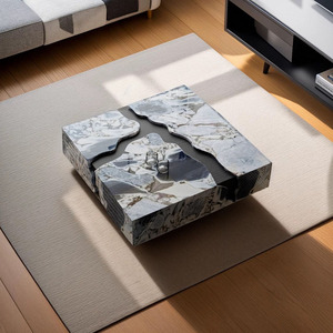 2025 tối giản màu đen đá cẩm thạch tự nhiên hàng đầu bằng gỗ vuông Bàn cà phê phòng khách thiết kế sáng tạo sang trọng trung tâm Bàn cà phê - Product Image 2