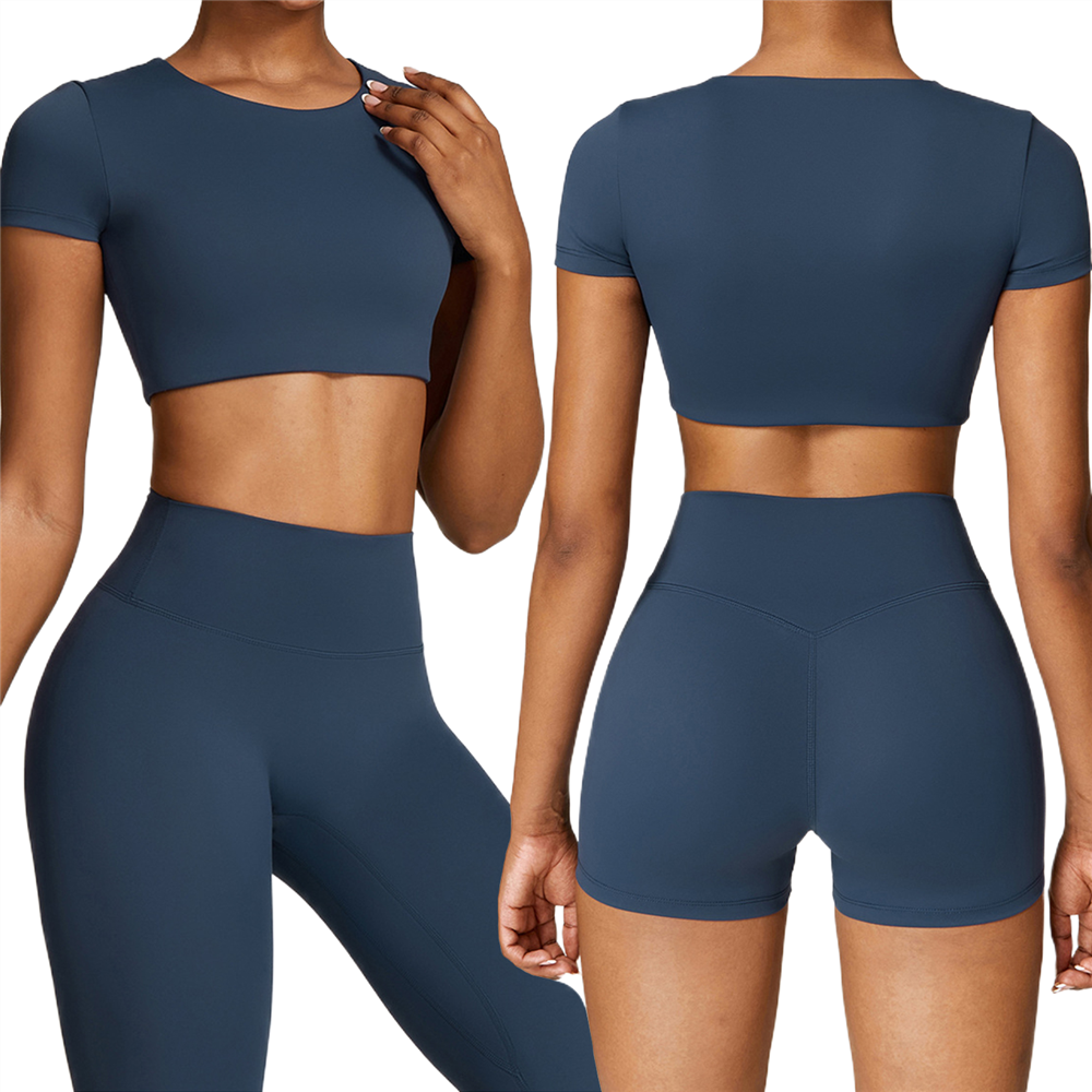 Double-sided Furry With Chest Pad Tight Short-sleeved Yoga Suit Pilates Running Sports T-shirt Top for Women