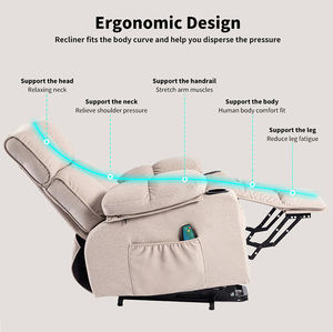 VANBOW Chaise électrique moderne en tissu crème avec <span class=keywords><strong>support</strong></span>-assis Lève-chaise électrique <span class=keywords><strong>inclinable</strong></span> à cadre en bois avec fonction <span class=keywords><strong>de</strong></span> massage extensible pour personnes âgées - Product Image 3