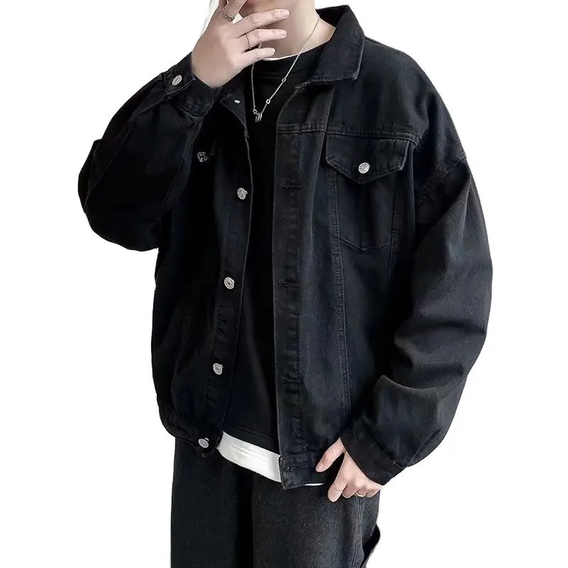 사용자 정의 로고 디자인 청바지 재킷 후드 고품질 블랙 데님 재킷 남성 드롭 숄더 남성 오버 사이즈 데님 후드