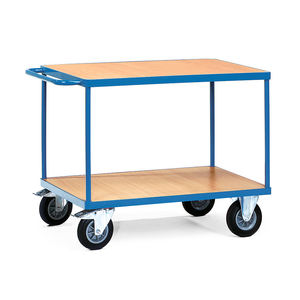 Chariot à deux niveaux roulant de plate-forme en bois de service en acier enduit de poudre lourde d'entrepôt - Product Image 2