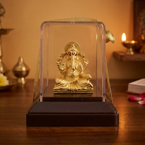 Statue de Ganesha en or dans une boîte en verre transparente, artisanat religieux fait main, décoration pour la maison, le temple, les mariages, la salle de Puja et les festivals - Product Image 1