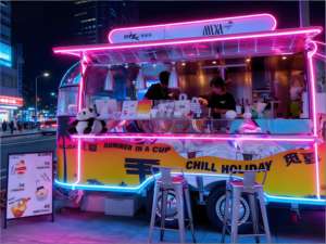 Camión de Tacos de Medianoche - Luces de Neón, Al <span class=keywords><strong>Pastor</strong></span>, Carnitas, Lengua, Cebolla y Cilantro, Tres Salsas, Comida para Después de la Fiesta - Product Image 1