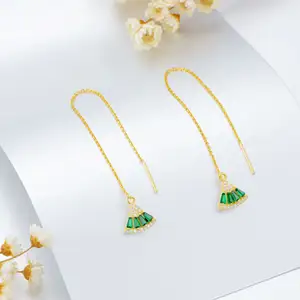 Fashion Jewelry 925 Sterling Silver 14k Gold Emerald Dangle Zircon Earrings For Women