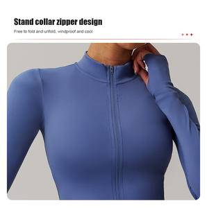 Manteau à fermeture éclair et col haut pour femmes-<span class=keywords><strong>Coupe</strong></span> ajustée et fermeture éclair polyvalente Manchette interne <span class=keywords><strong>Pouce</strong></span> Yoga Elastique Fitness Sports Gym Jacket - Product Image 5