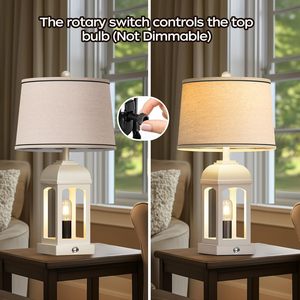 Table Lamp Set Of 2 With USB A+C And <b>Nightlight</b> 26 Rustic Bedside Lamps 3 Way Dimmable For Living Room Farmhouse Style - Product Image 3