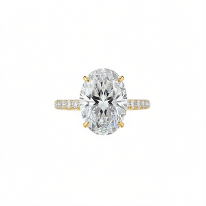 Anello di Fidanzamento con Diamante Taglio Ovale in Oro Giallo Pietra Centrale Naturale Colore D con Accenti Laterali in Diamante Classico da Donna H492 - Product Image 1