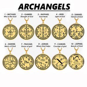 Collier pendentif en acier inoxydable avec sceau d'archanges MICHAËL, GABRIEL, RAPHAËL, <span class=keywords><strong>URIEL</strong></span>, SAMAEL, ZEDKIEL, talisman, sigil d'anges - Product Image 1