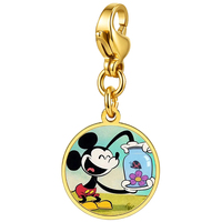Abalorios de acero inoxidable con diseño de ratón de dibujos animados de orejas grandes, tipo pulsera italiana, con cierre de pinza y colas de langosta, colgante redondo, joyería