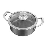 Casserole en acier inoxydable de haute qualité, poids lourd, avec couvercle en verre alvéolé, construction métallique triple couche
